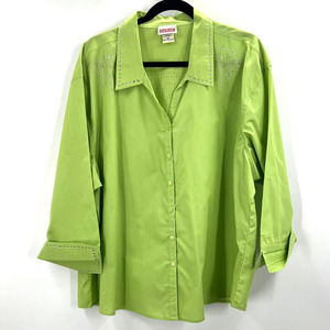 DazzleWear Vintage Western Button Up Embellished Green Blouse Women's 2XL
